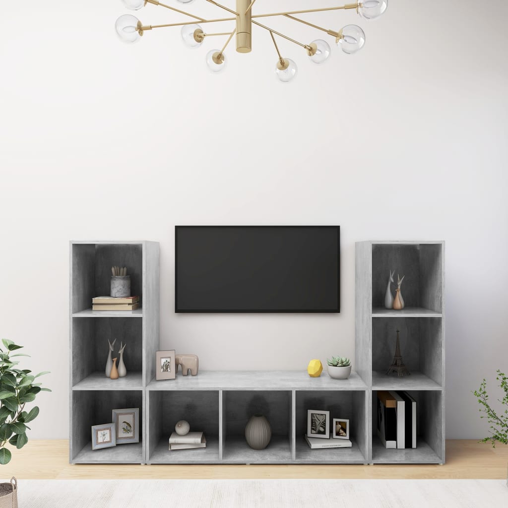 TV-skåp 3 delar betonggrå 107x35x37 cm konstruerat trä