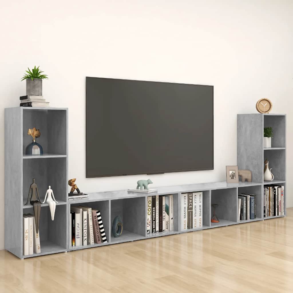 TV-skåp 4 delar betonggrå 107x35x37 cm konstruerat trä