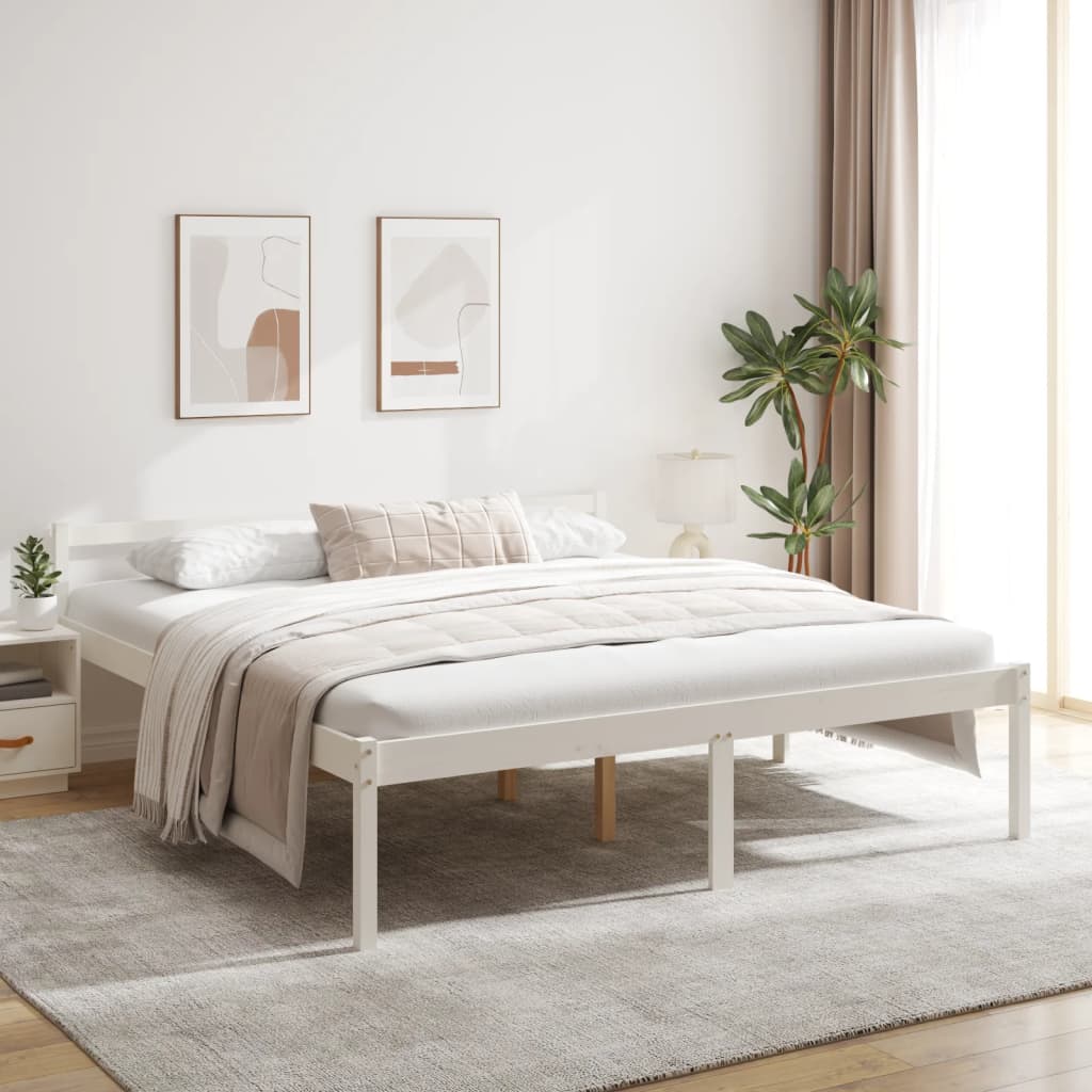 Säng vit 200x200 cm massiv furu