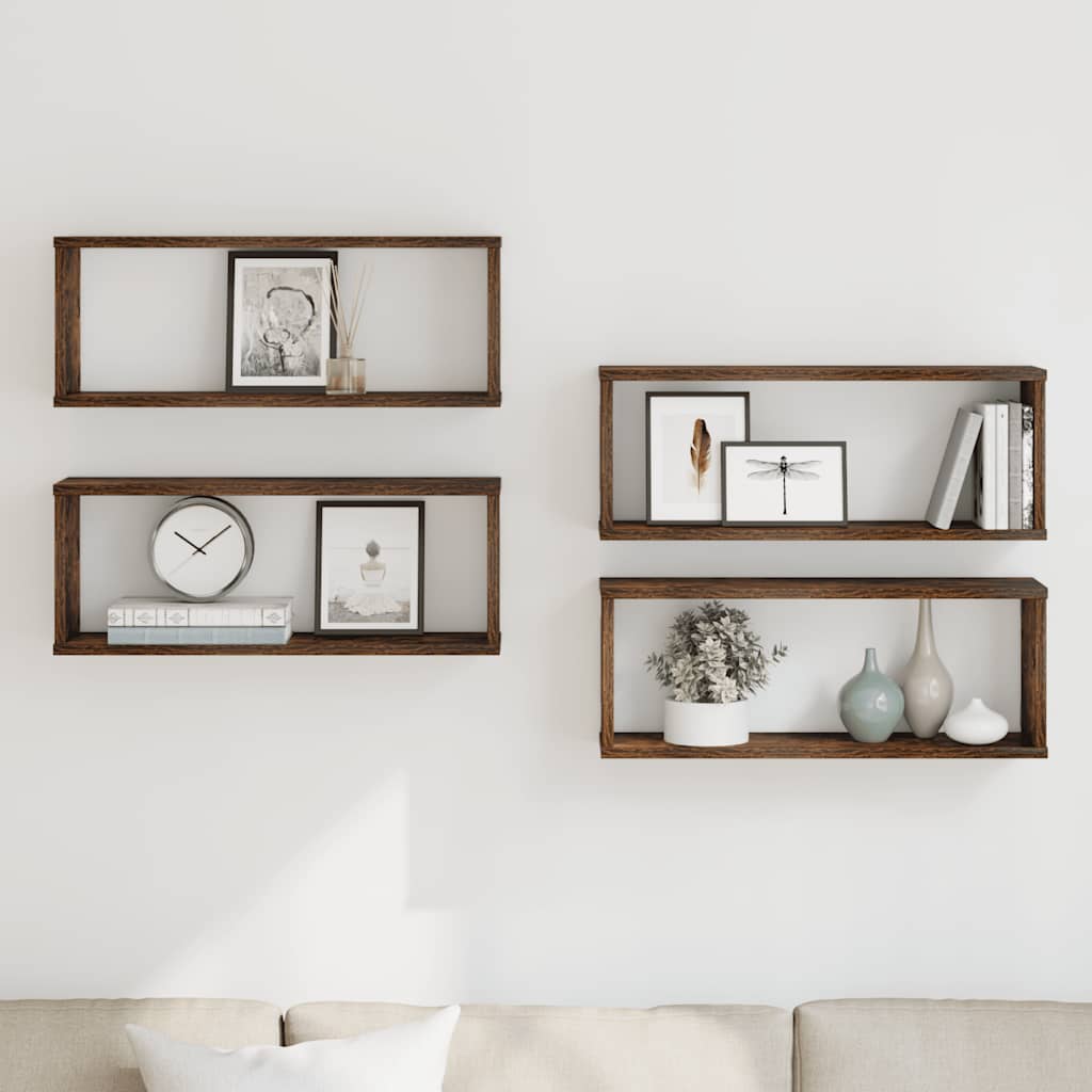Vägghyllor 4 st rökfärgad ek 60x15x23 cm konstruerat trä