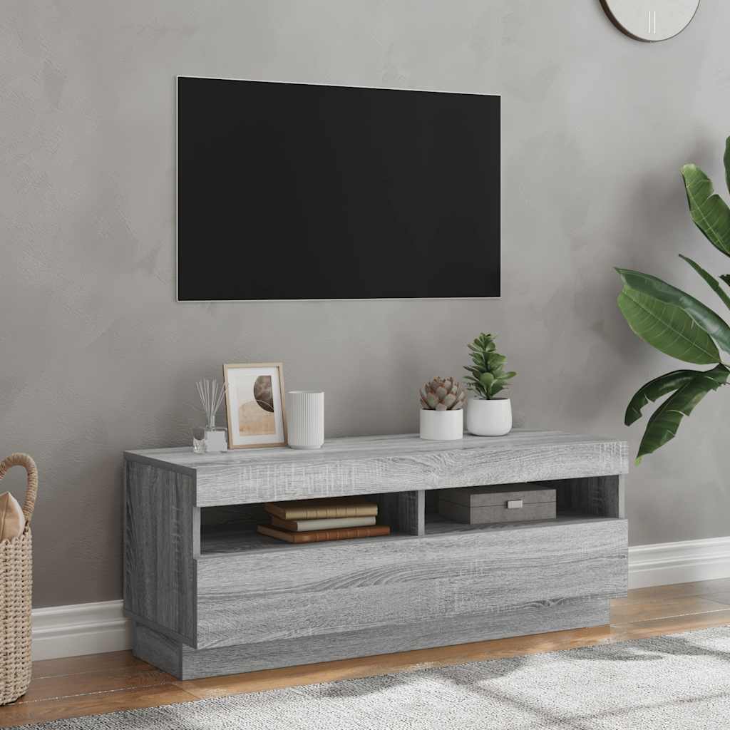 Tv-bänk med LED-belysning grå sonoma 100x35x40 cm