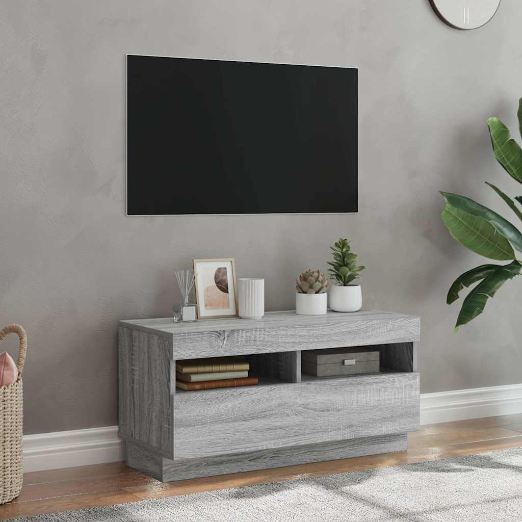 Tv-bänk med LED-belysning grå sonoma 80x35x40 cm