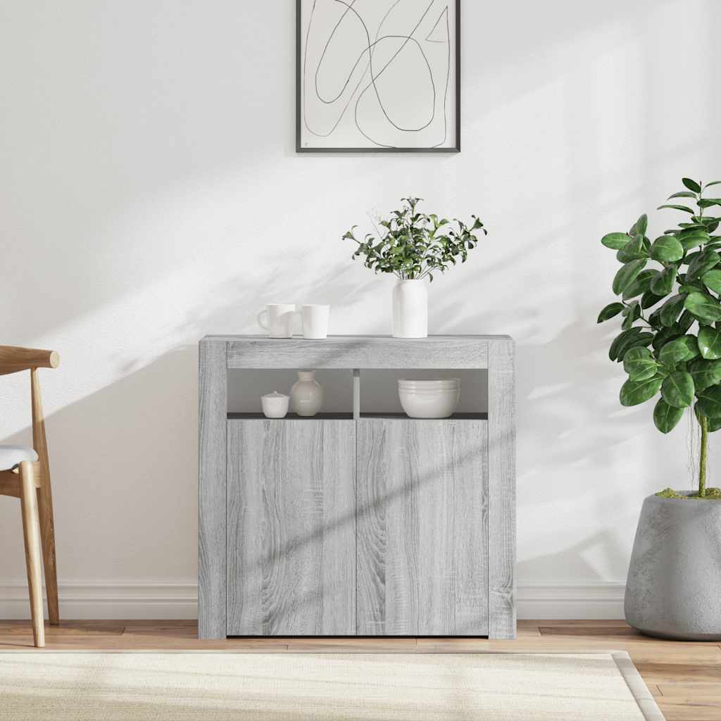 Skänk med LED-belysning grå sonoma 80x35x75 cm