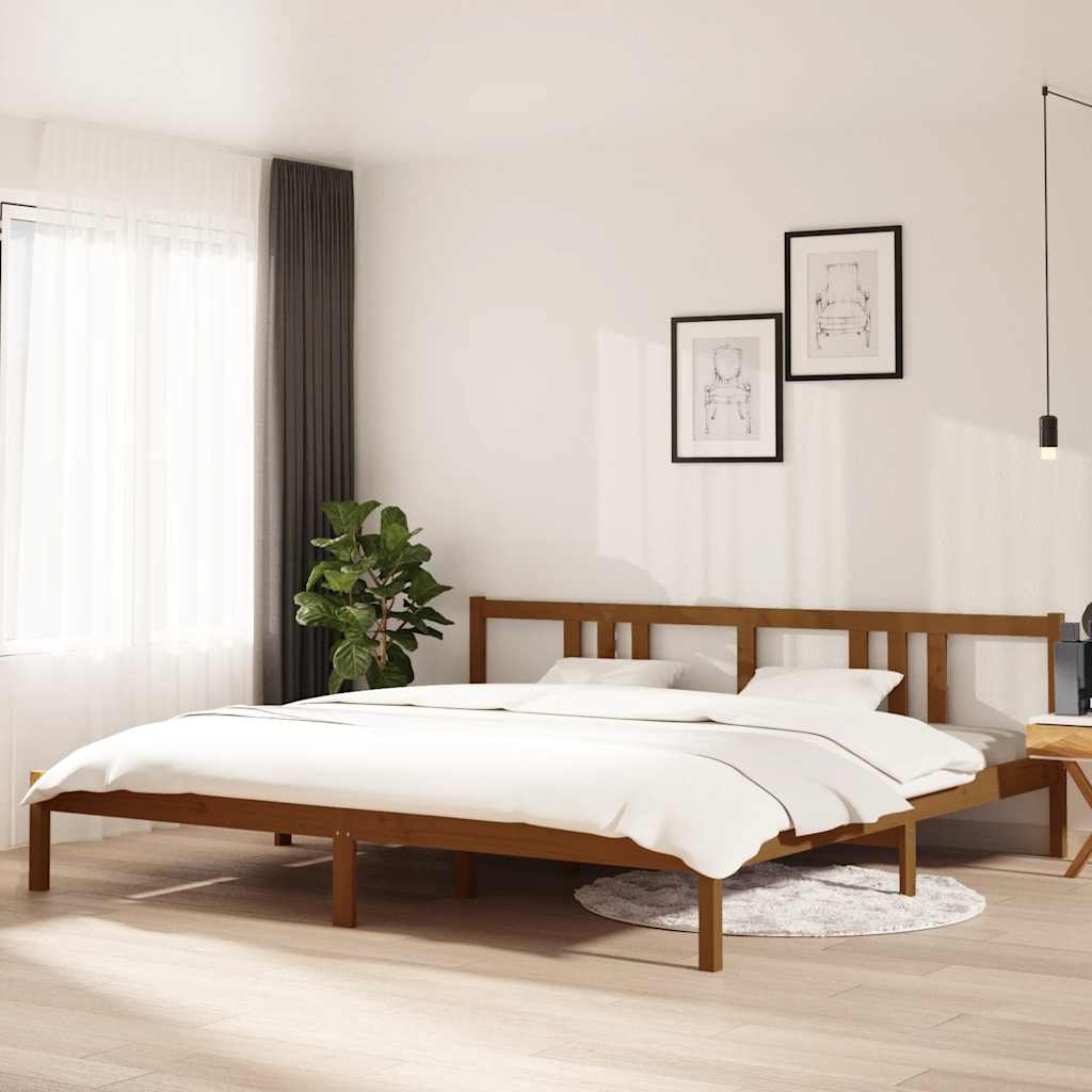 Sängram honungsbrun massivt trä 200x200 cm