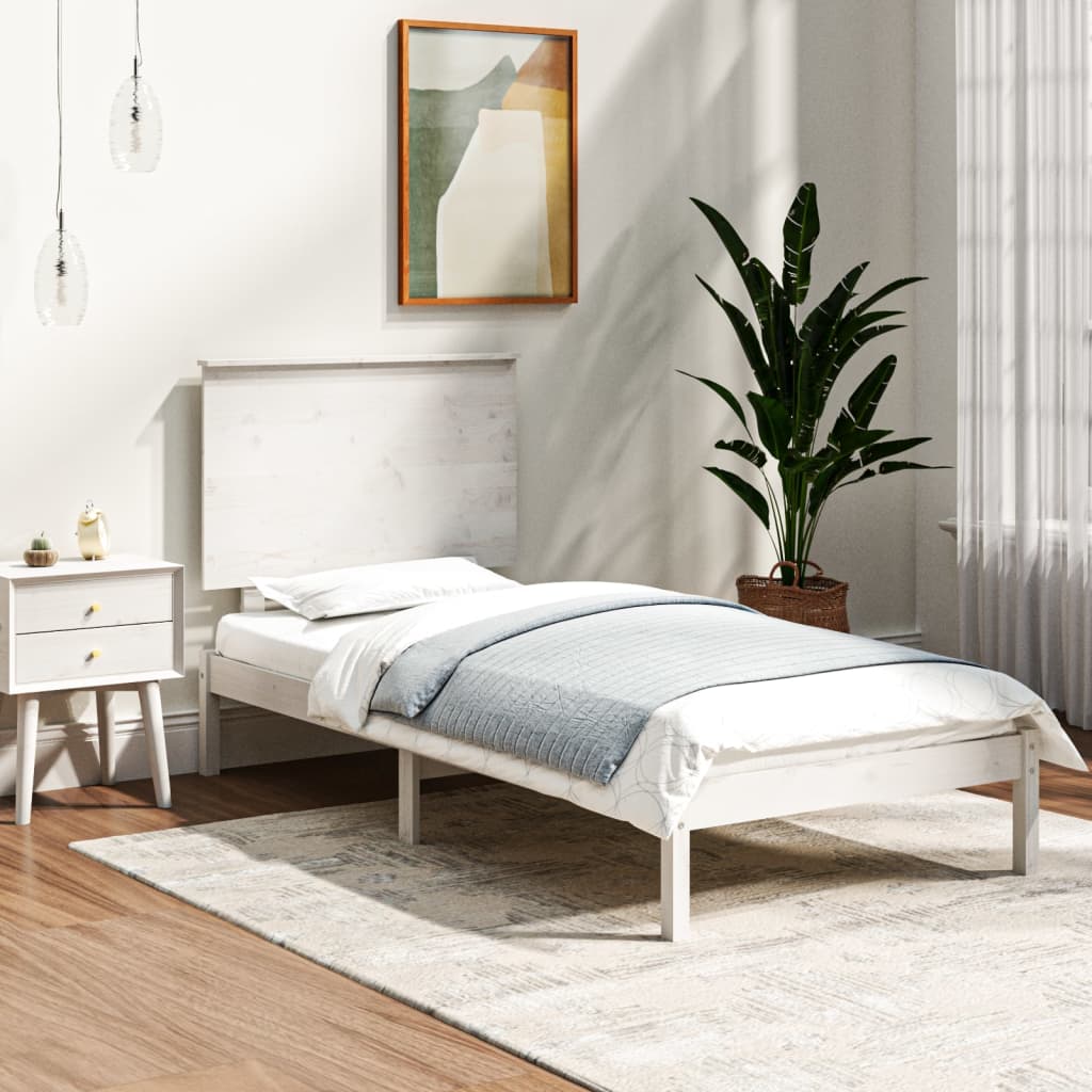 Sängram utan madrass vit 100x200 cm massiv furu