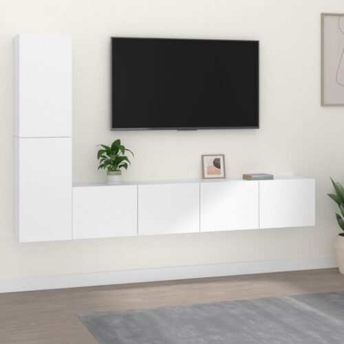 Tv-bänk 4 delar vit konstruerat trä