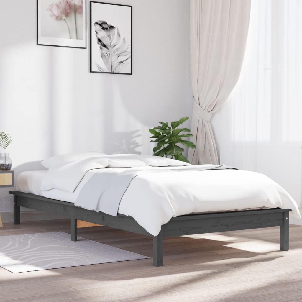 Sängram grå 100x200 cm massiv furu