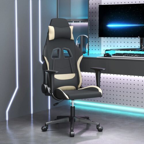 Gamingstol med massage svart och gräddvit tyg