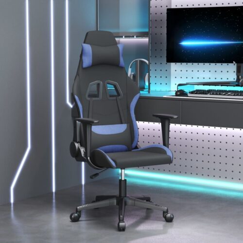 Gamingstol med massage svart och blå tyg