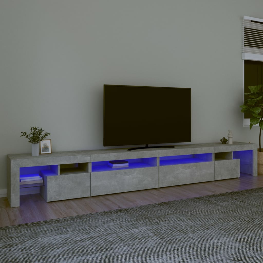 Tv-bänk med LED-belysning betonggrå 290x36,5x40 cm
