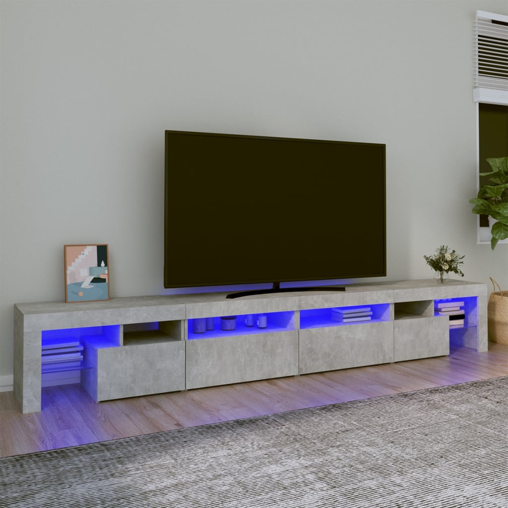 Tv-bänk med LED-belysning betonggrå 260x36,5x40 cm