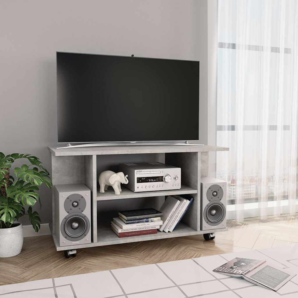 Tv-bänk med hjul betonggrå 80x40x45 cm konstruerat trä