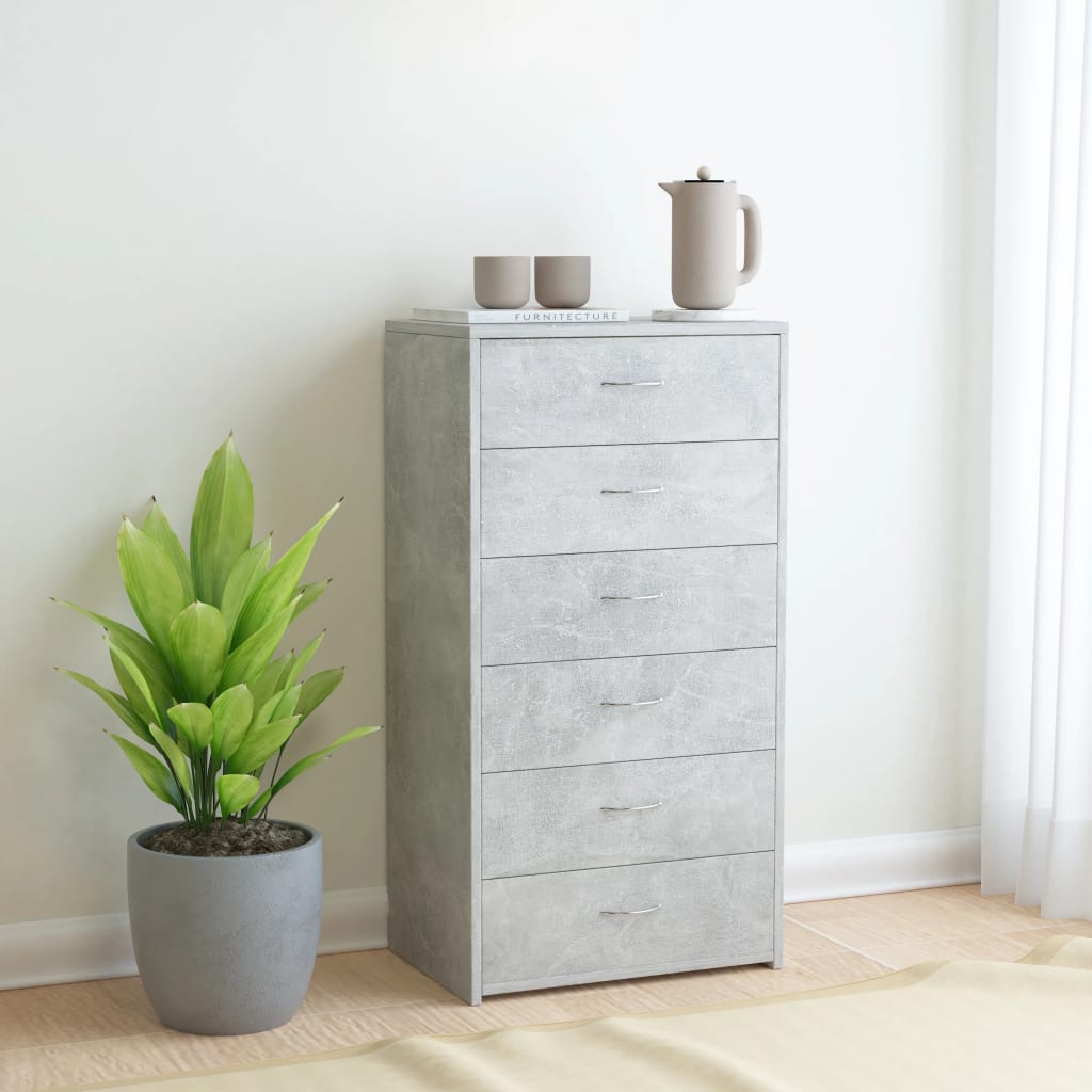 Skänk med 6 lådor betonggrå 50x34x96 cm konstruerat trä