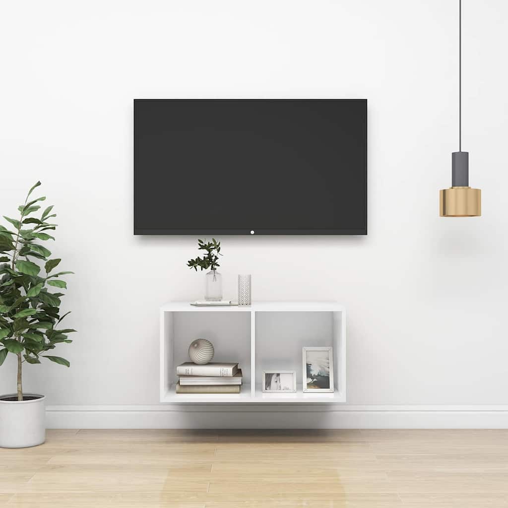 Väggmonterad tv-bänk vit 37x37x72 cm konstruerat trä