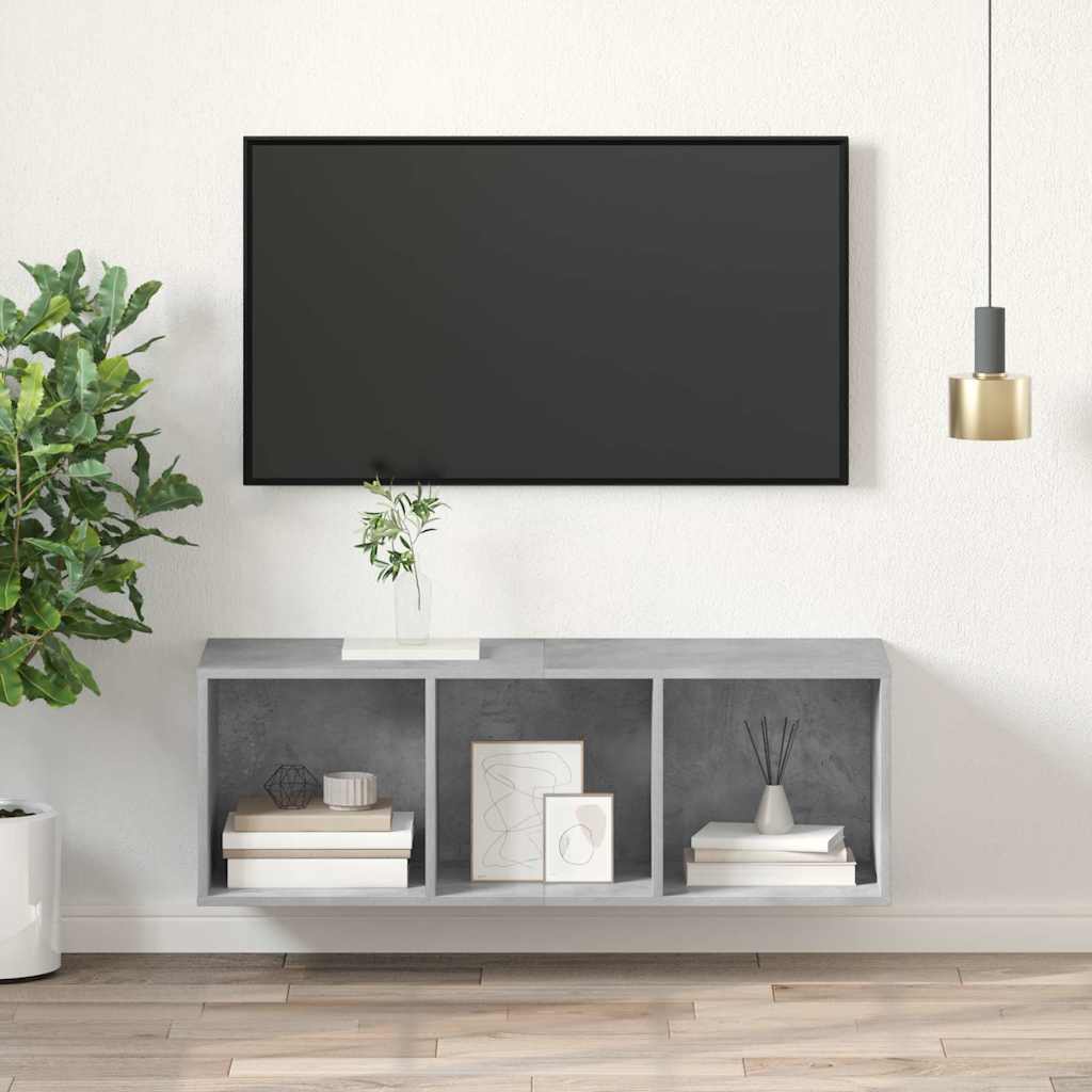 Väggmonterad tv-bänk betonggrå 37x37x107 cm konstruerat trä