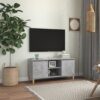 TV-bänk med massiva ben betonggrå 103,5x35x50 cm