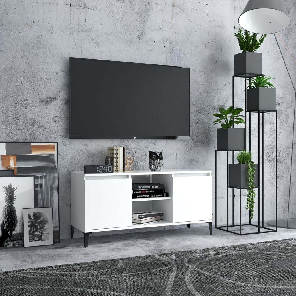 TV-bänk med metallben vit 103,5x35x50 cm