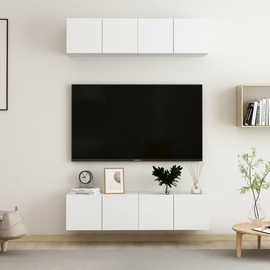 Tv-bänk set 4 st vit 60x30x30 cm konstruerat trä