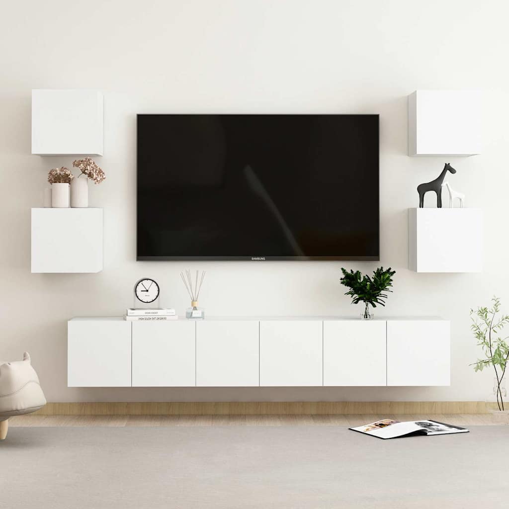 Tv-skåp 7 delar vit konstruerat trä