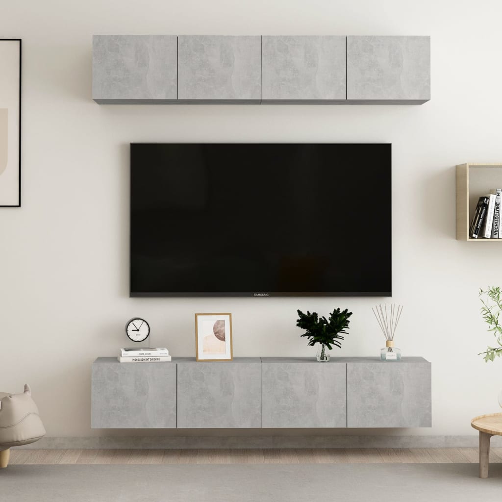 TV-skåp 4 st betonggrå 80x30x30 cm konstruerat trä
