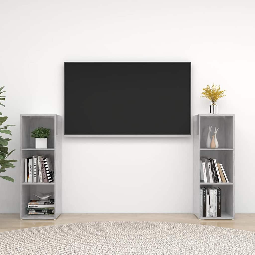TV-skåp 2 delar betonggrå 107x35x37 cm konstruerat trä