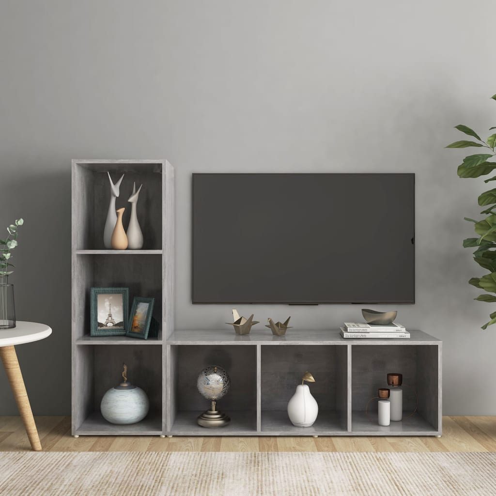 TV-skåp 2 delar betonggrå 107x35x37 cm konstruerat trä