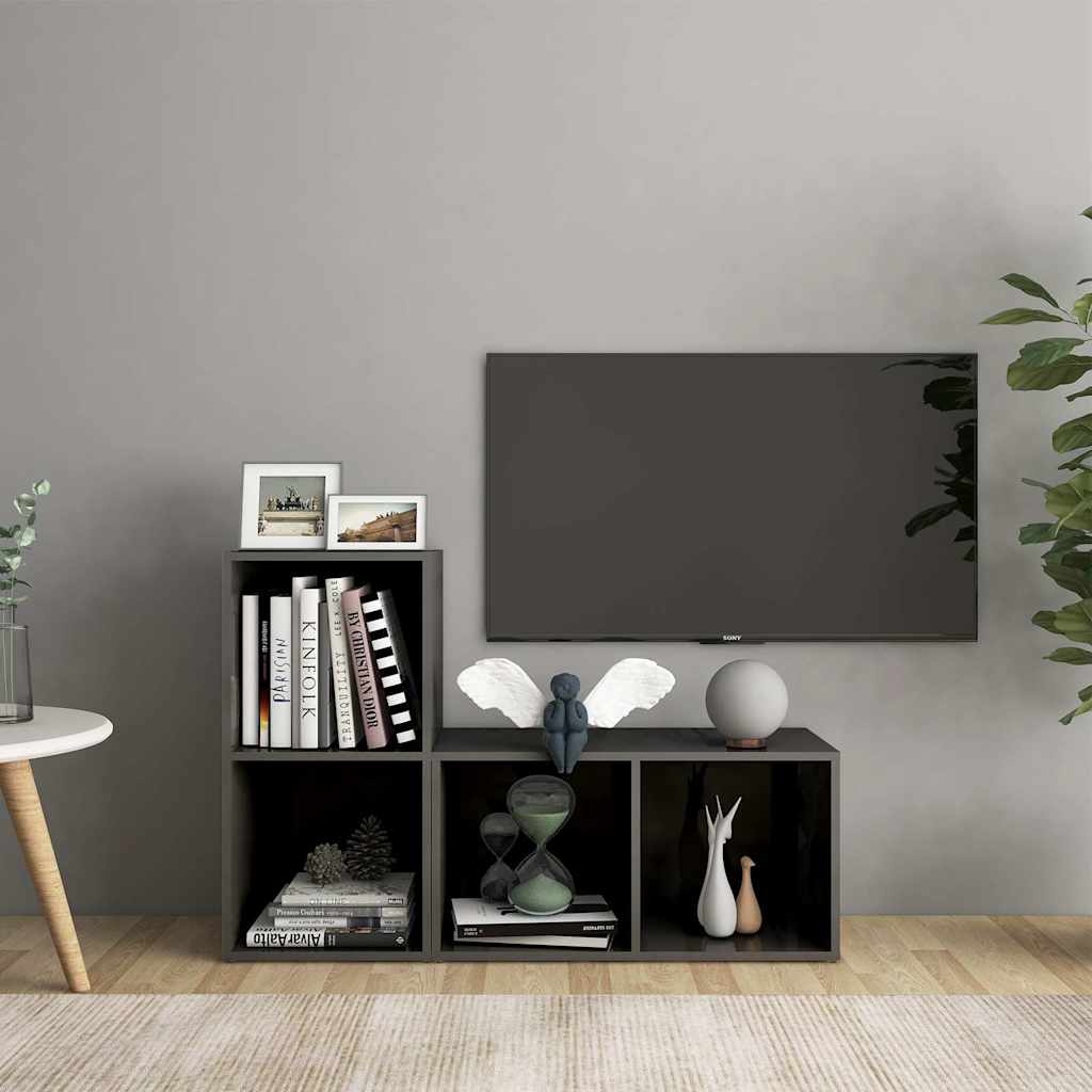 TV-skåp 2 st grå högglans 72x35x36,5 cm konstruerat trä
