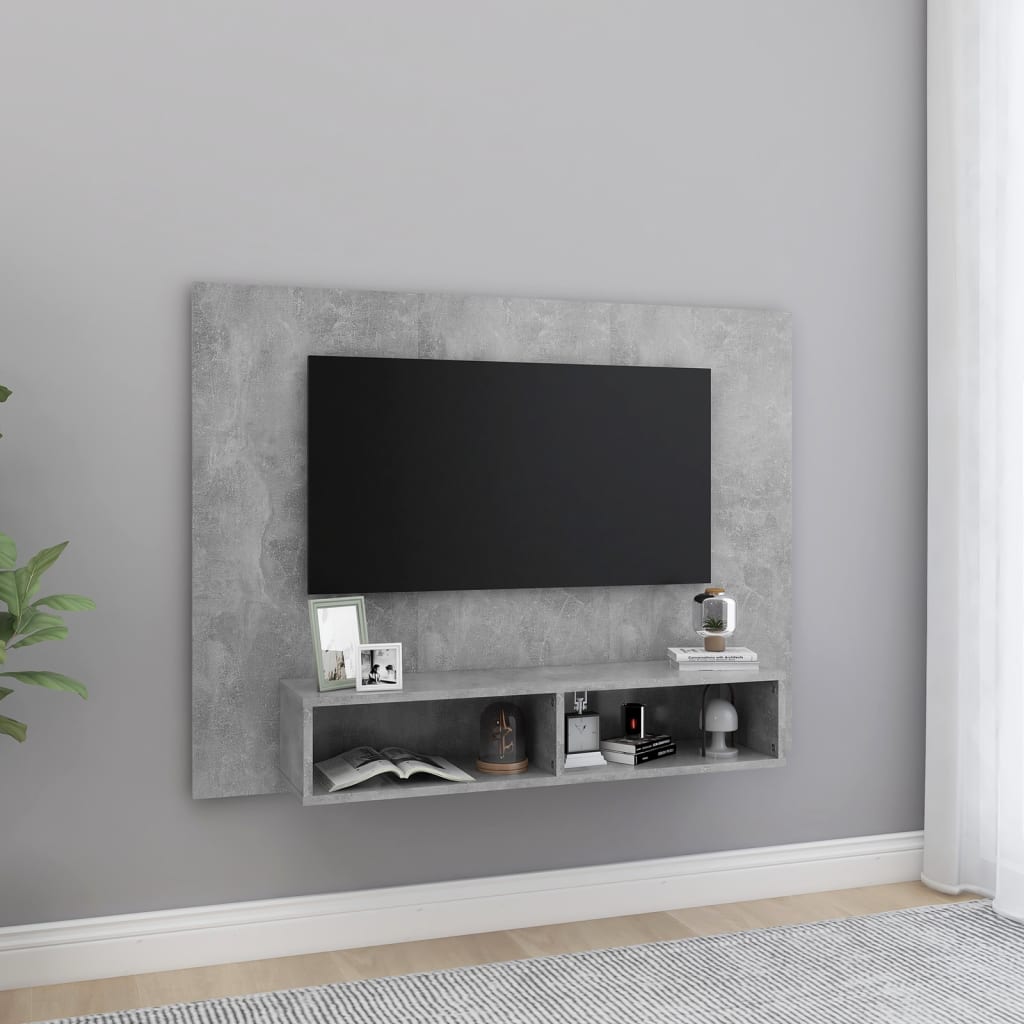 Väggmonterat tv-skåp betonggrå 120x23,5x90 cm konstruerat trä