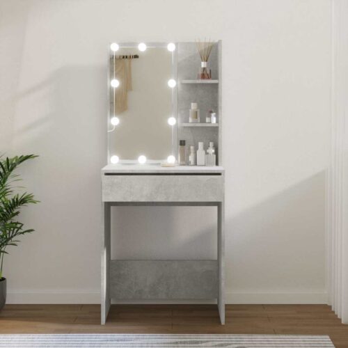 Sminkbord med LED betonggrå 60x40x140 cm