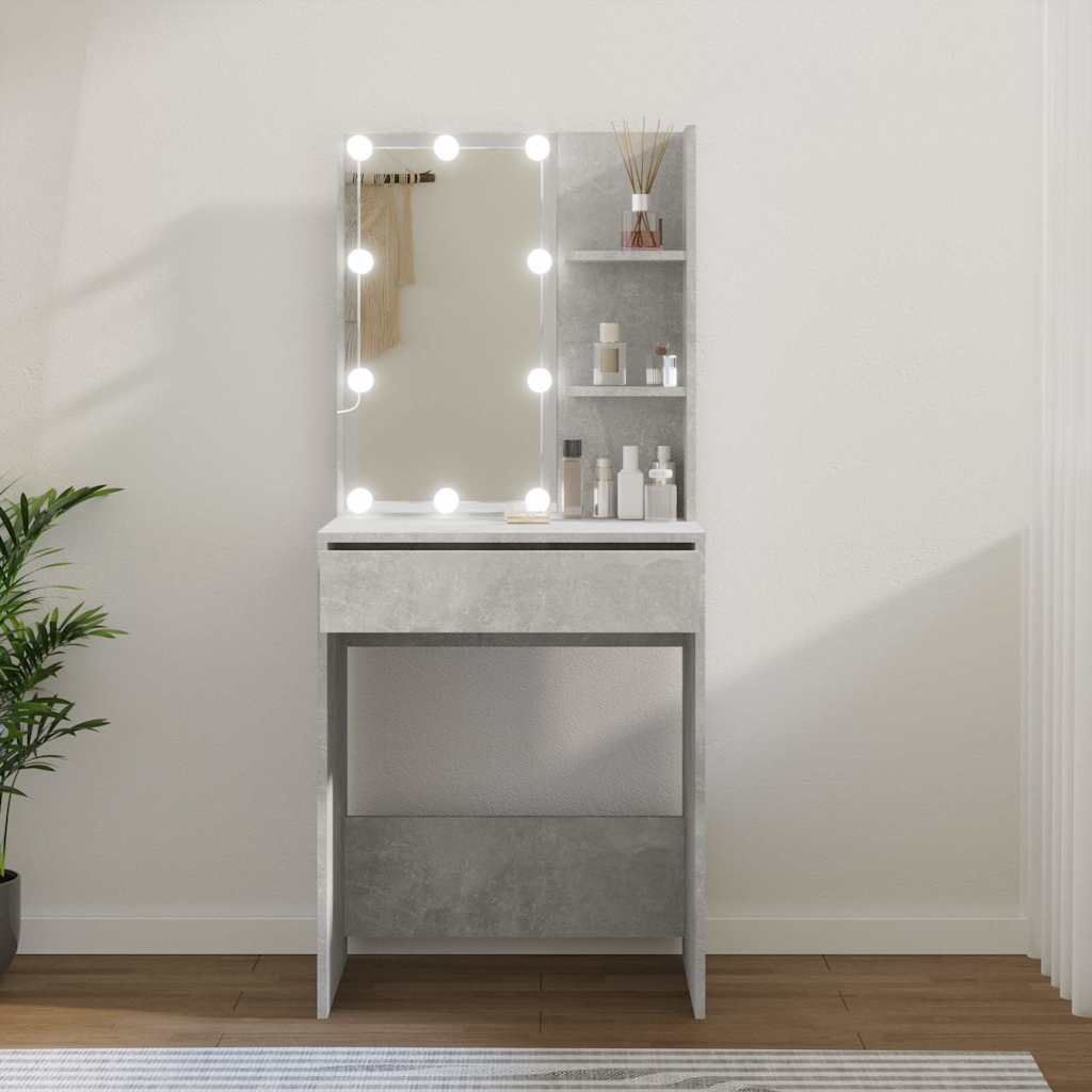 Sminkbord med LED betonggrå 60x40x140 cm
