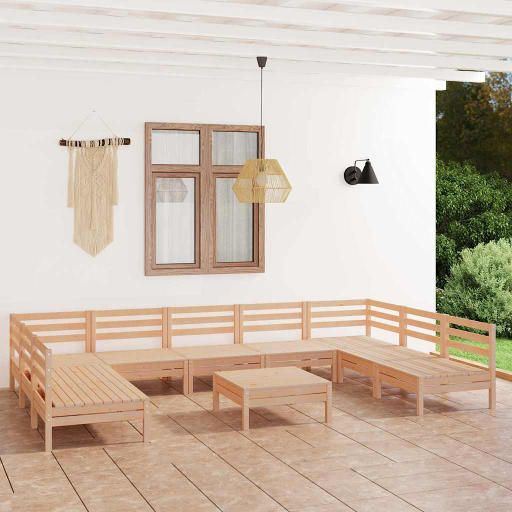 Loungegrupp för trädgården 10 delar massiv furu