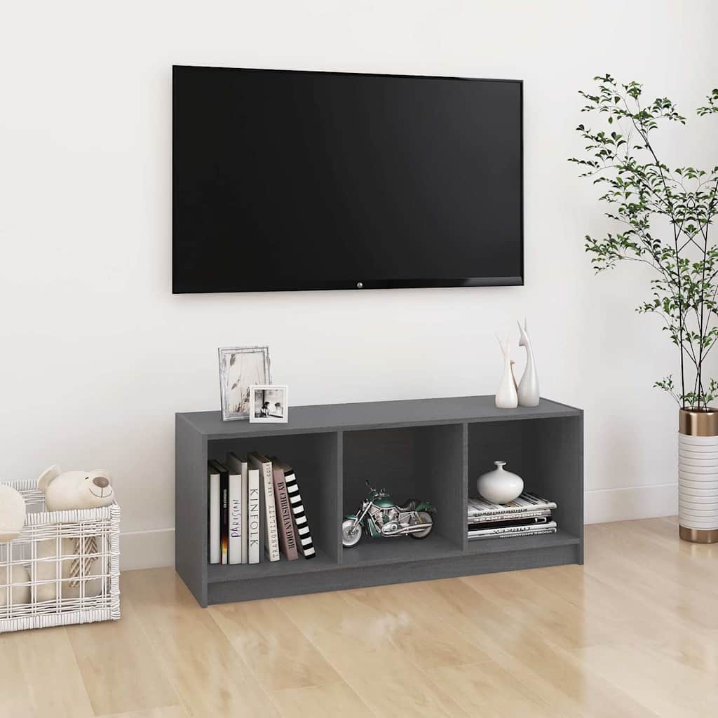 Tv-bänk grå 104x33x41 cm massiv furu