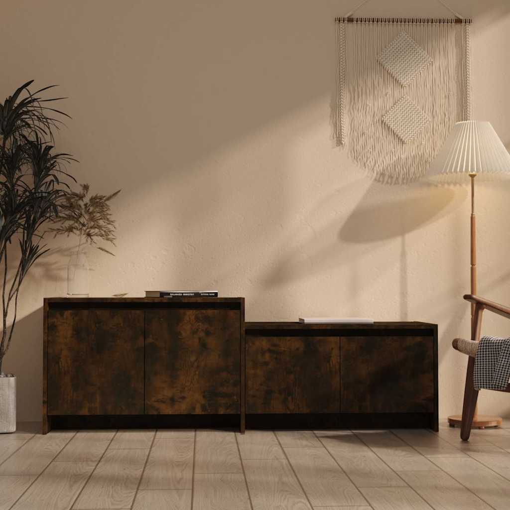 Tv-bänk rökfärgad ek 146,5x35x50 cm konstruerat trä