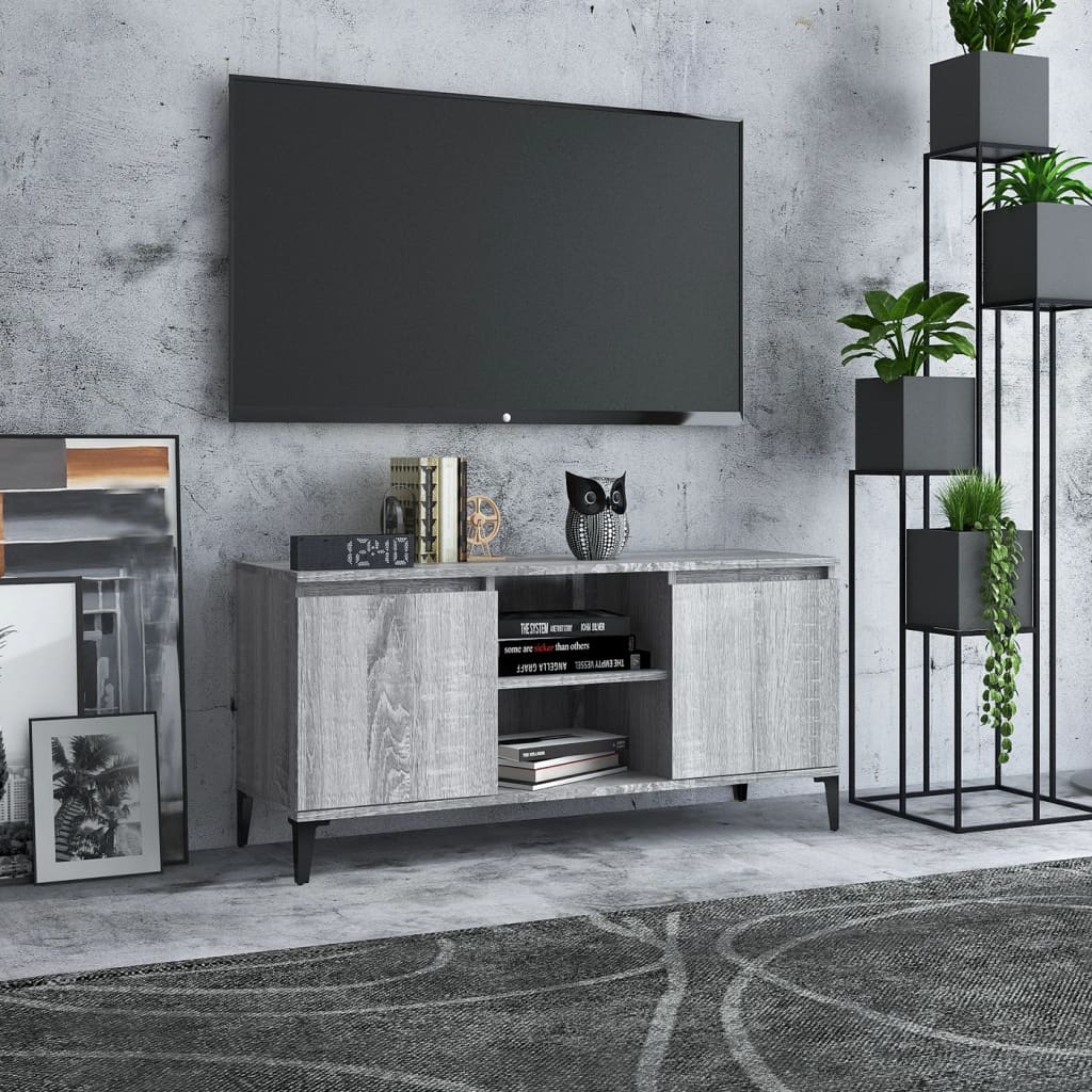 Tv-bänk med metallben grå sonoma 103,5x35x50 cm