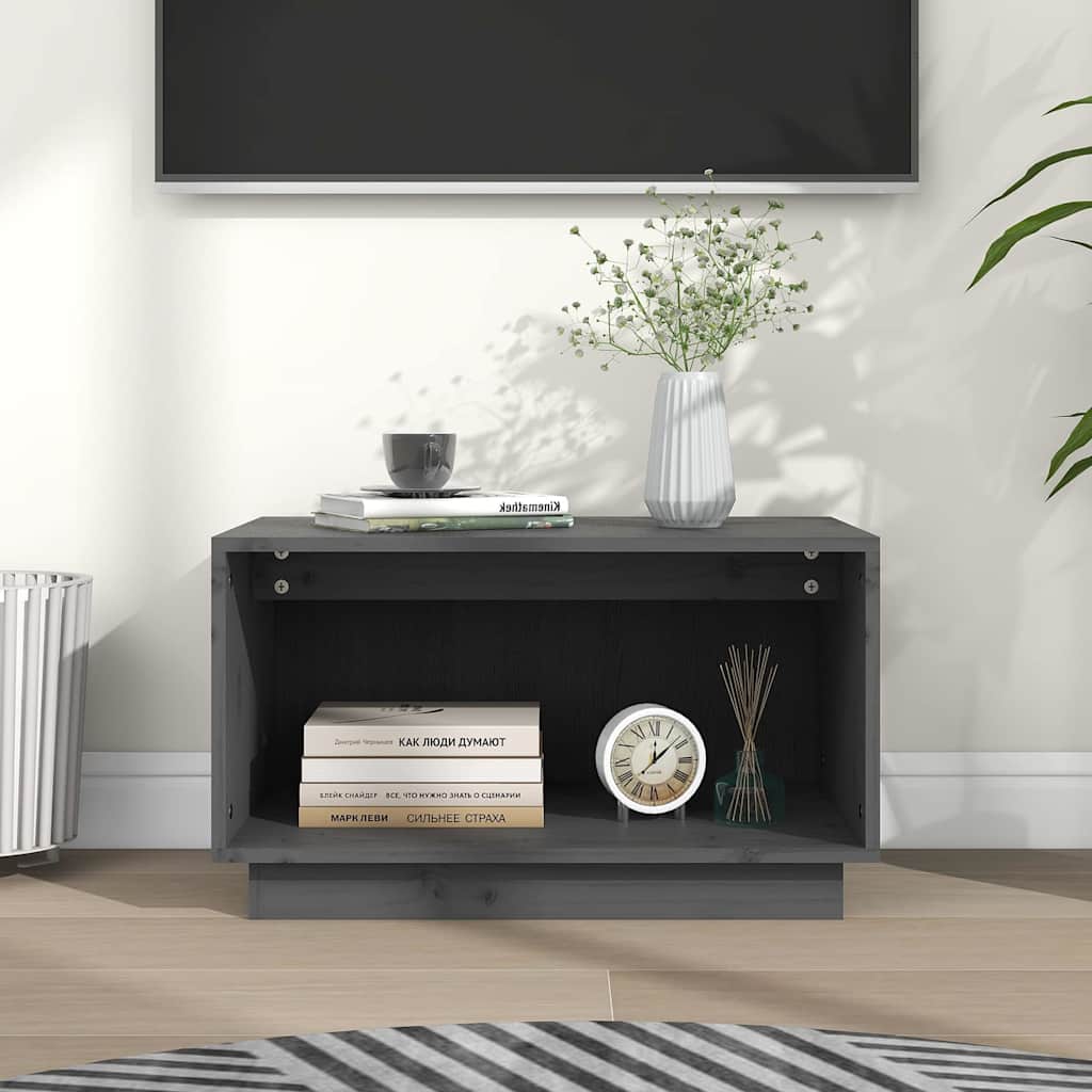 Tv-bänk grå 60x35x35 cm massiv furu