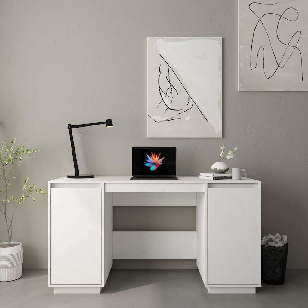 Skrivbord vit 140x50x75 cm massiv furu