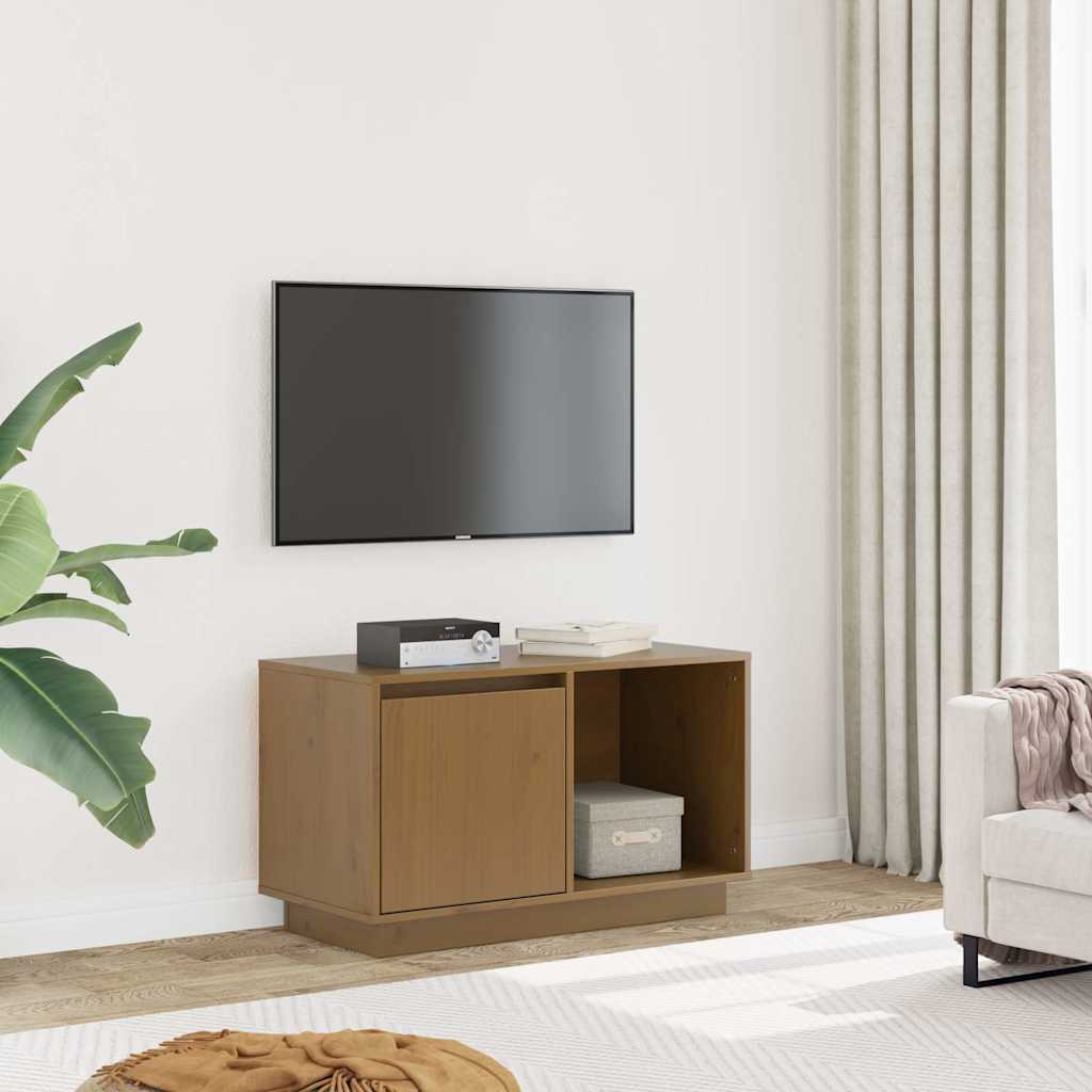 Tv-bänk honungsbrun 74x35x44 cm massiv furu