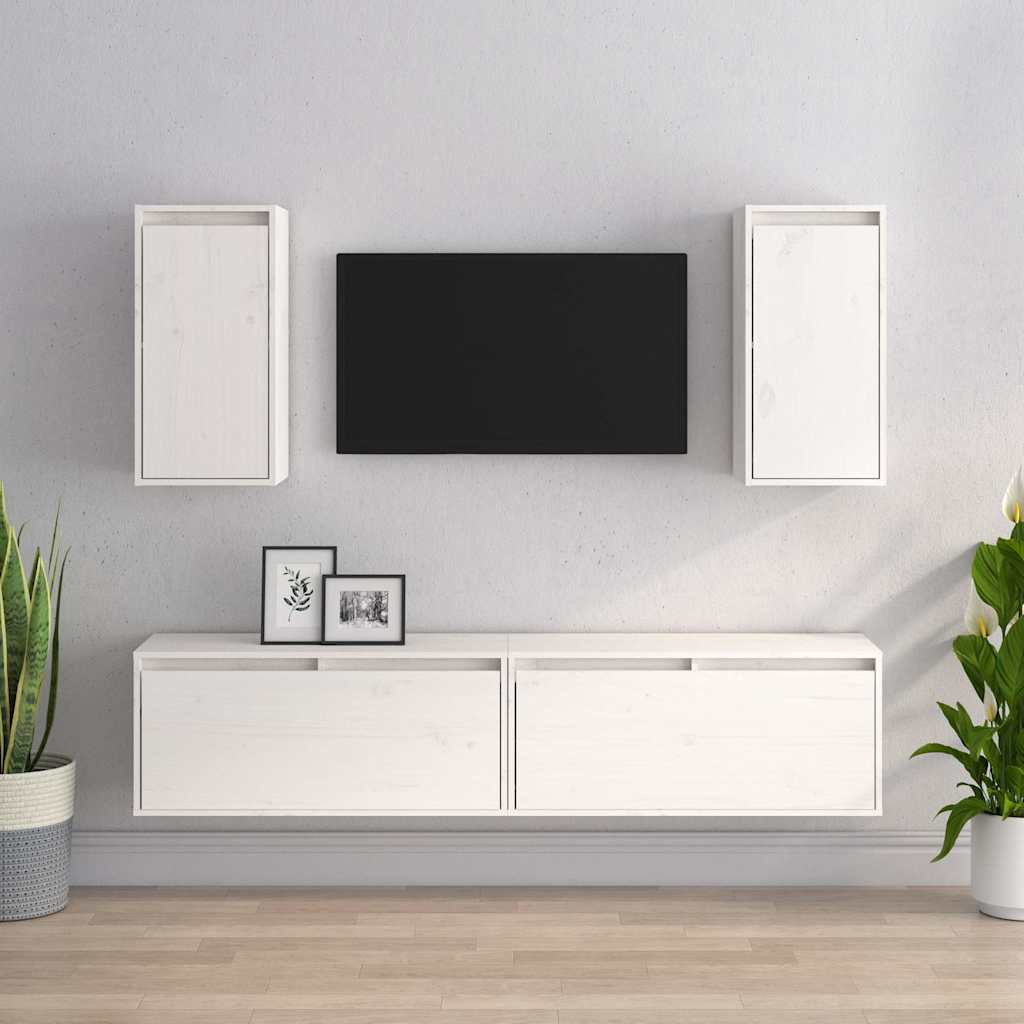 Tv-bänk 4 st vit massiv furu