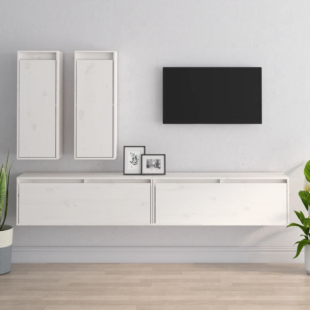Tv-bänk 4 st vit massiv furu