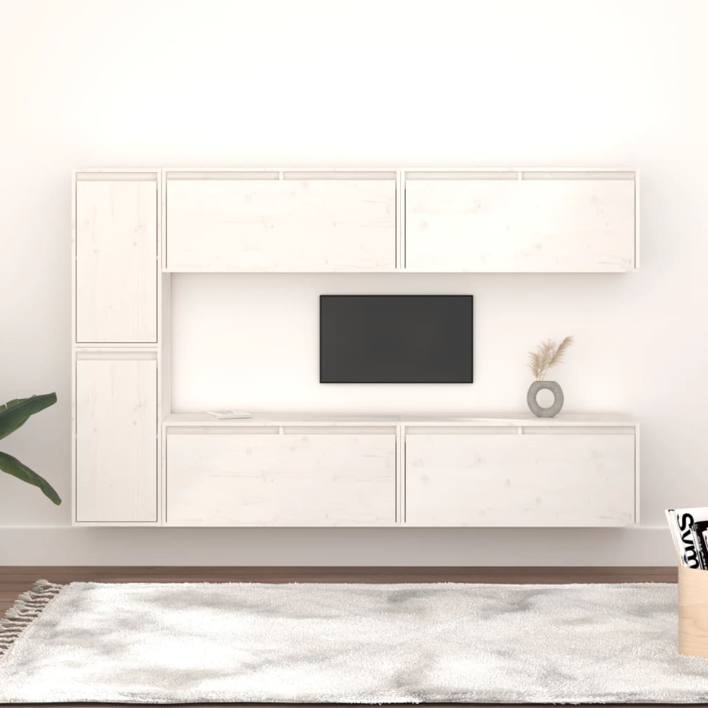 Tv-bänk 6 st vit massiv furu
