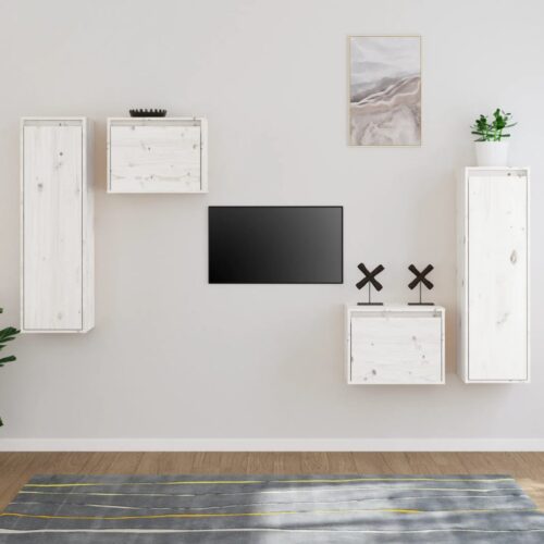 Tv-bänk 4 st vit massiv furu