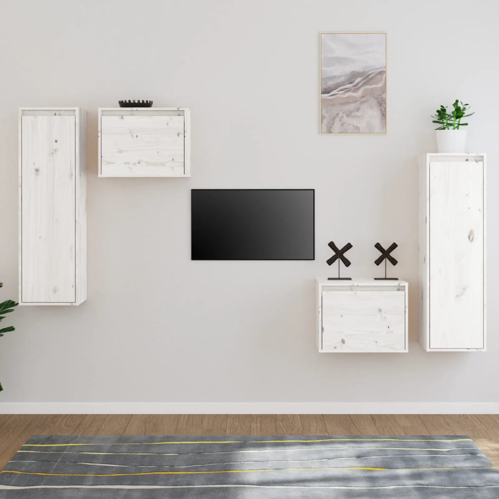 Tv-bänk 4 st vit massiv furu