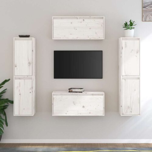 Tv-bänk 6 st vit massiv furu