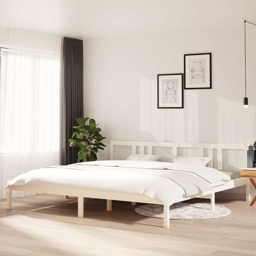 Sängram vit massivt trä 200x200 cm