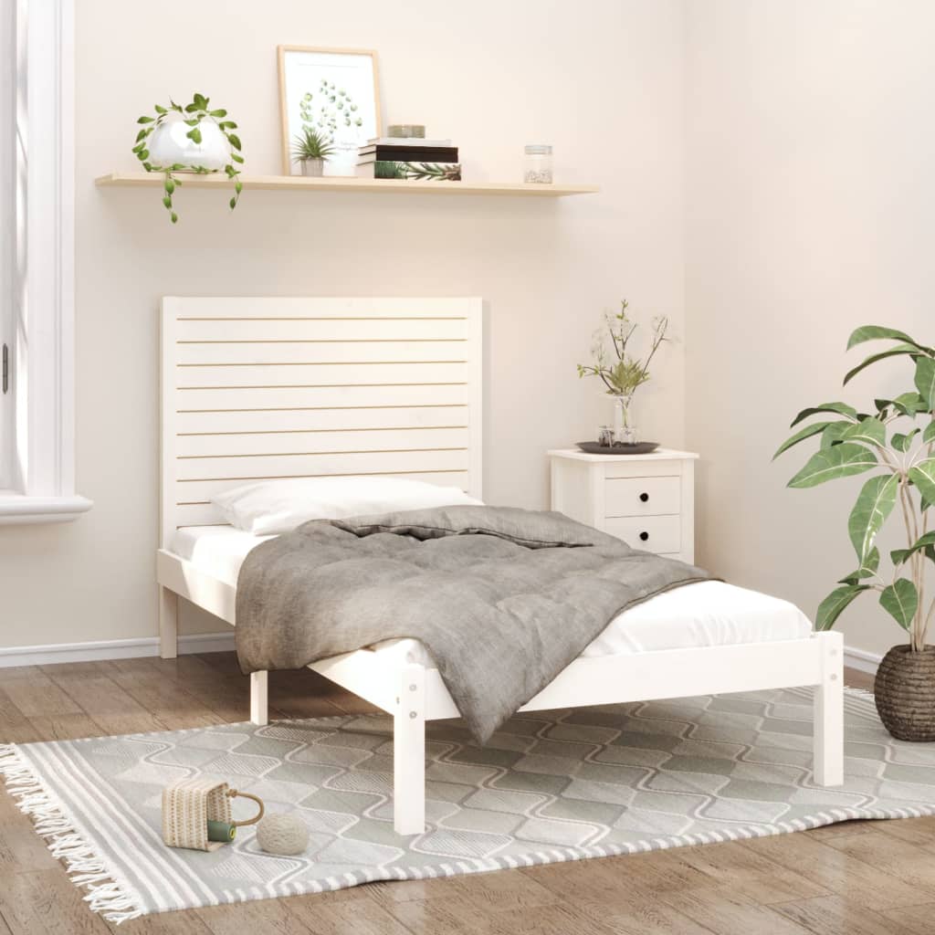 Sängram vit massivt trä 90x200 cm