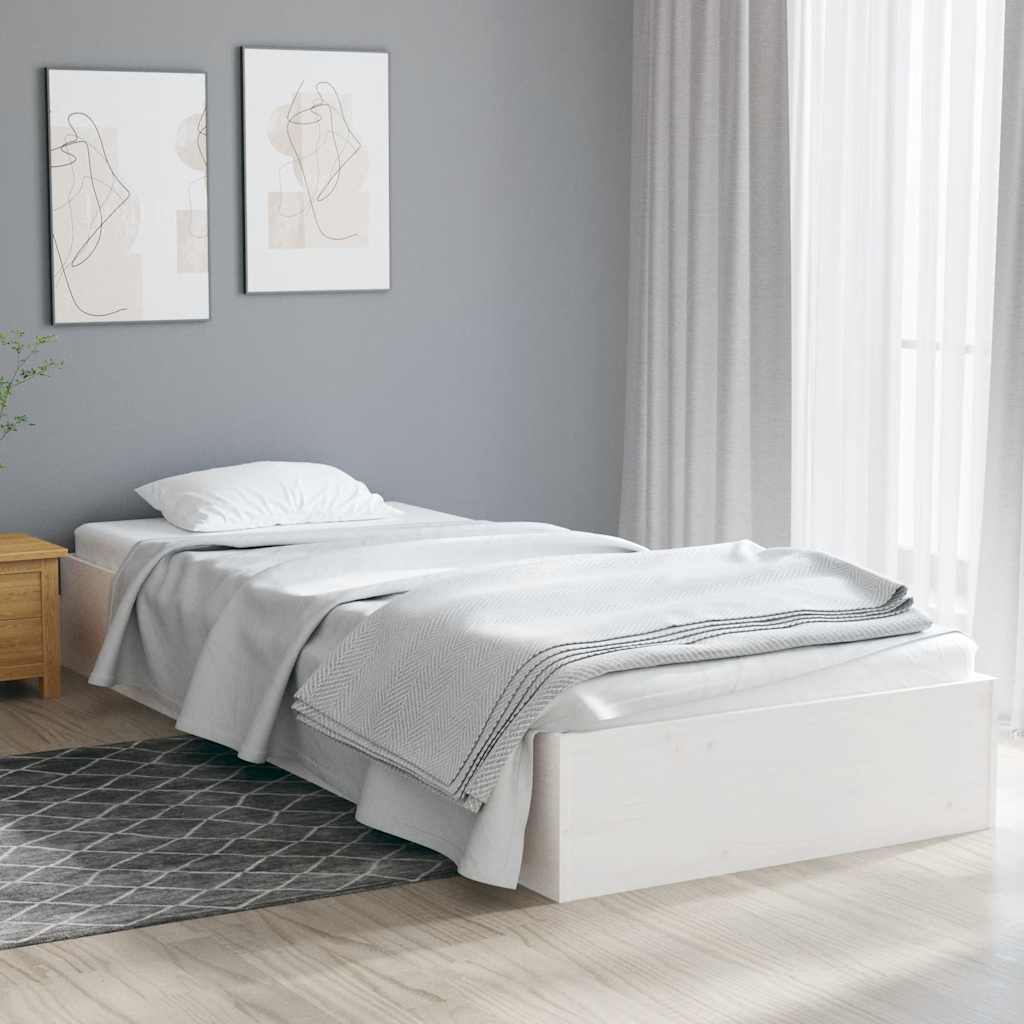 Sängram vit massivt trä 75x190 cm