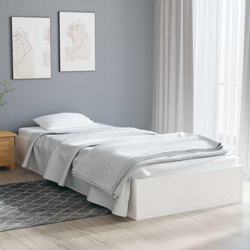 Sängram vit massivt trä 90x190 cm