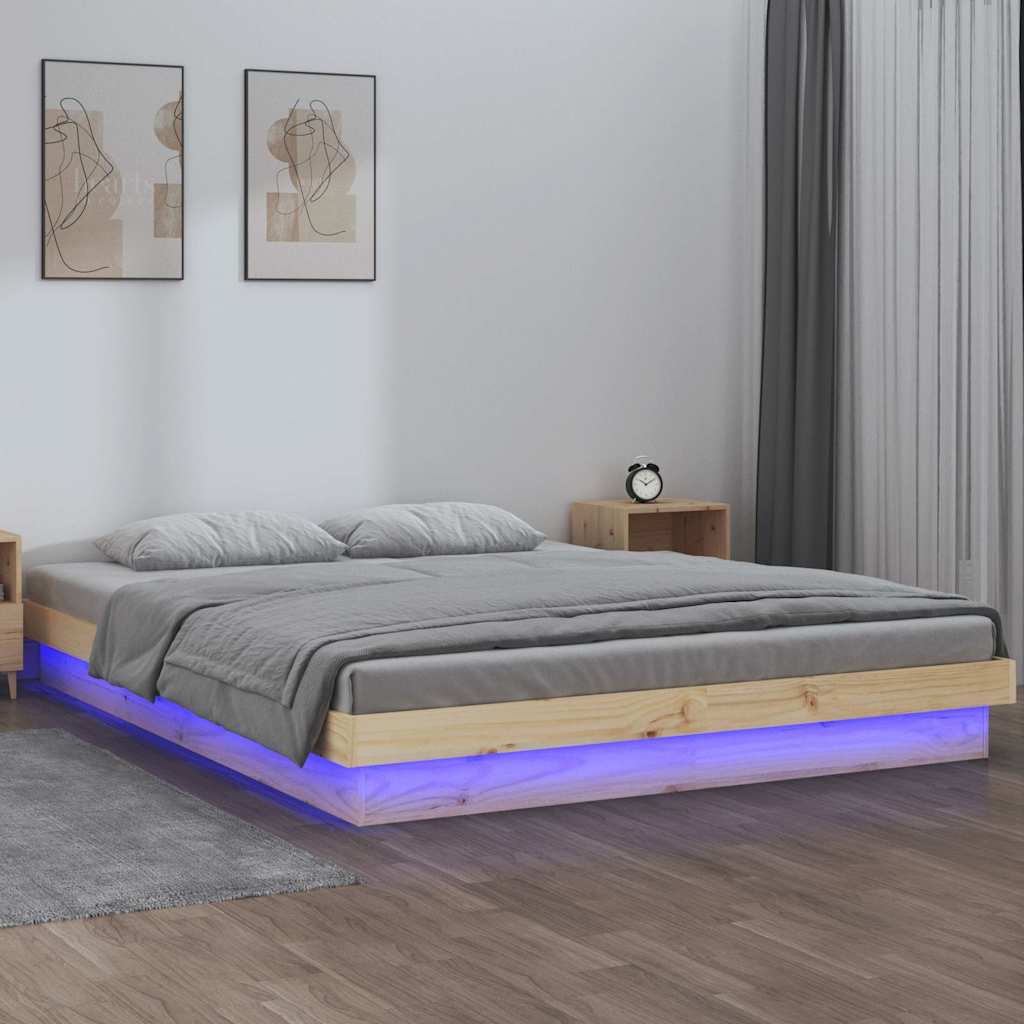 Sängram LED 135x190 cm massivt trä