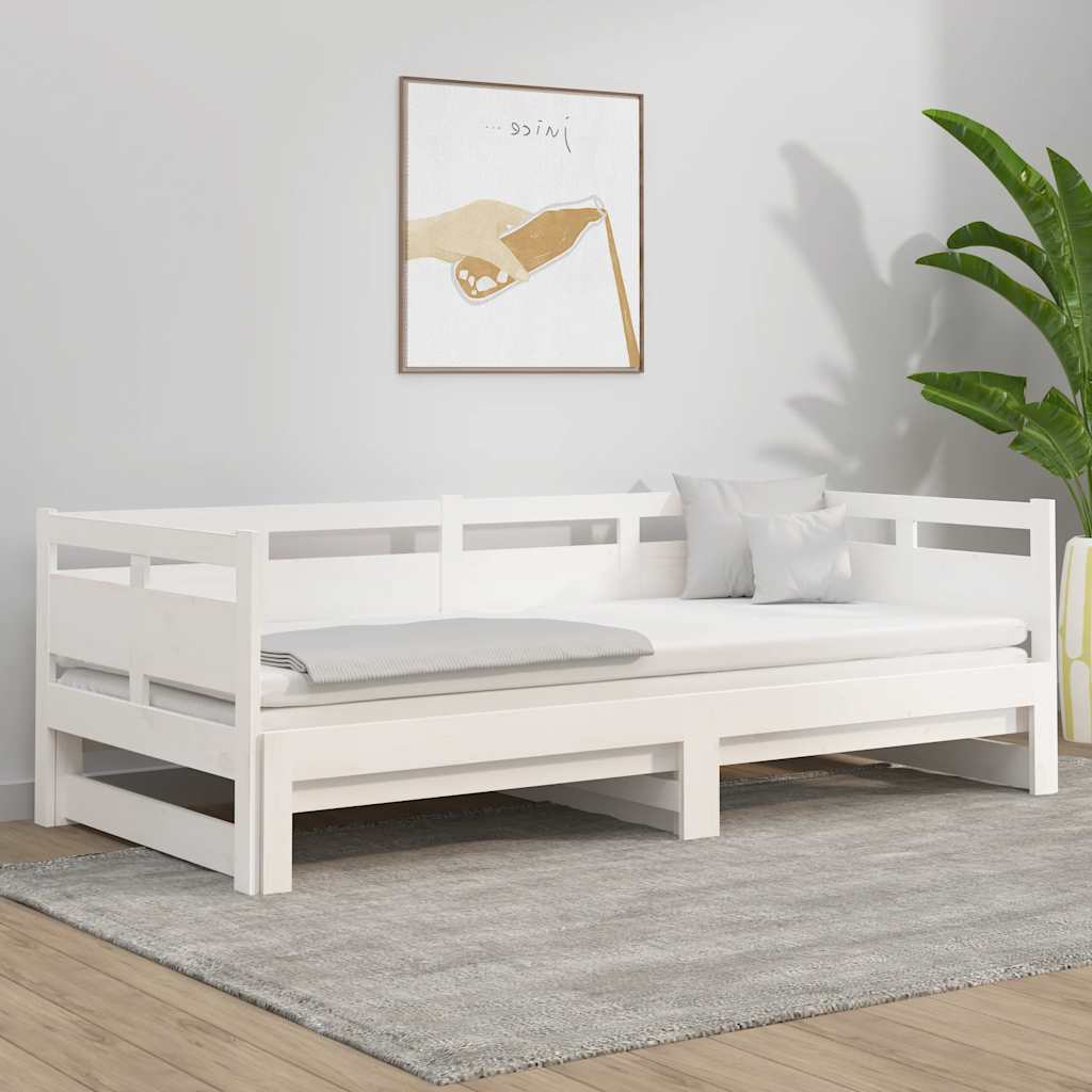 Bäddsoffa vit massiv furu 2x(80x200) cm