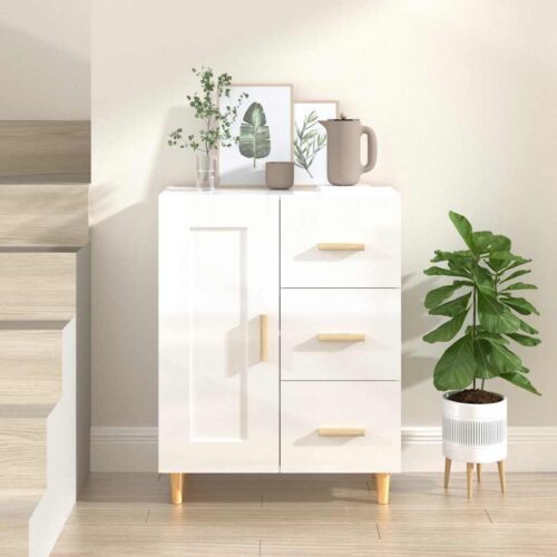 Skänk vit högglans 69,5x34x90 cm konstruerat trä